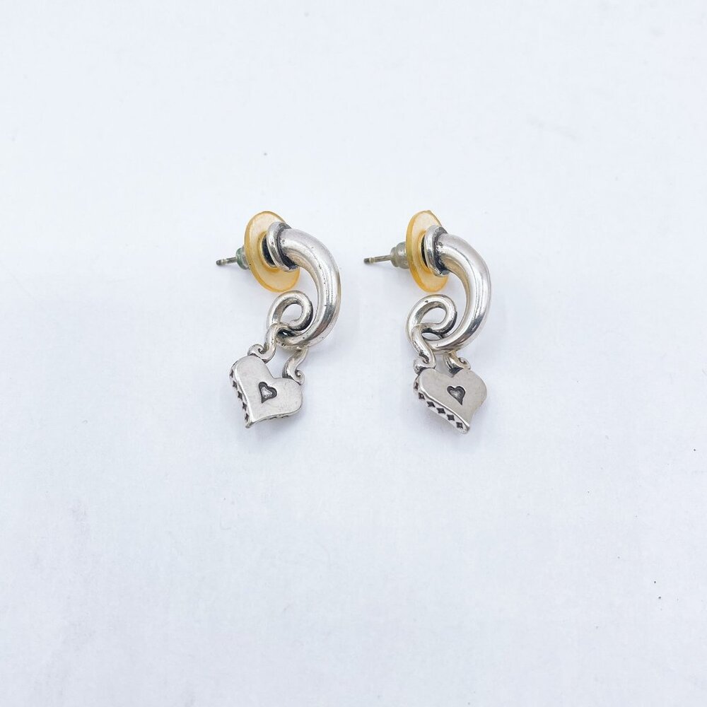 Silver Heart Padlock Dangle Earrings With Loop Design - Picture 4 of 4